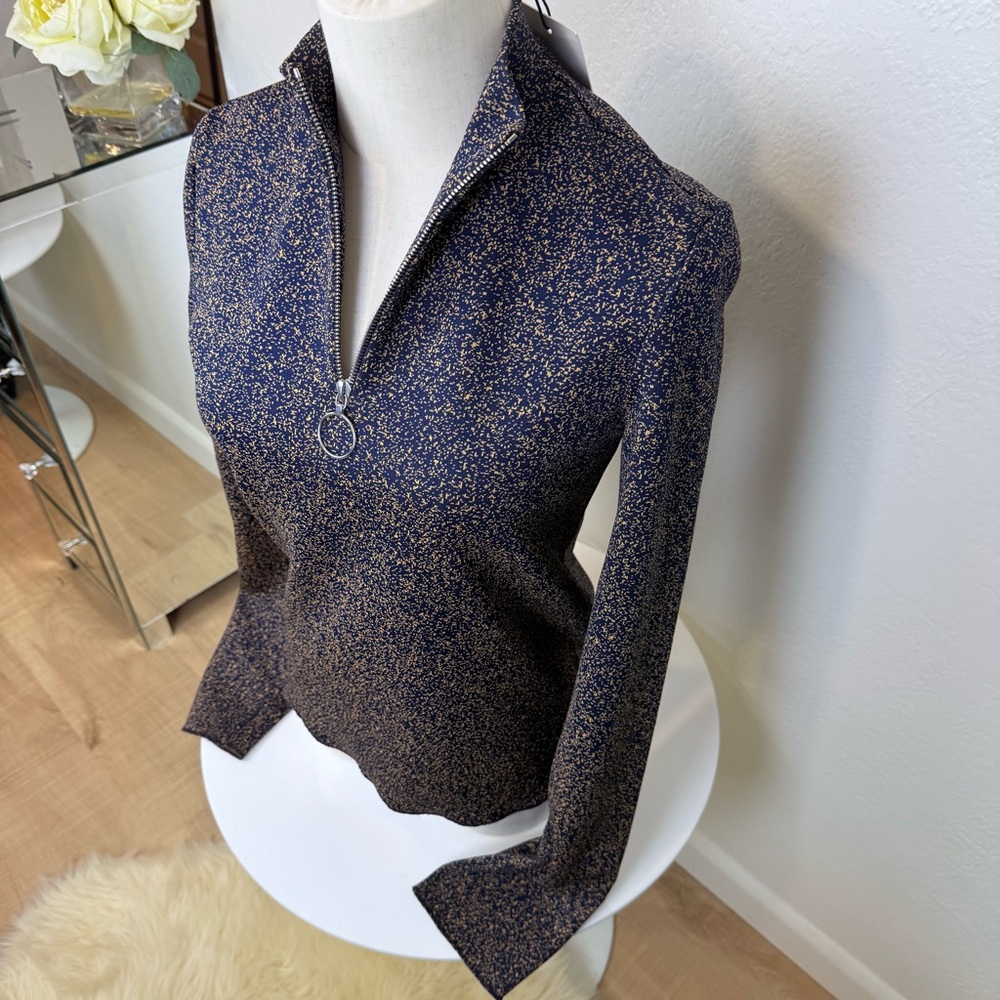 NWT GAUCHERE Paris‎ FW19 Navy & Camel Textured Half-Zip Top - FR 36